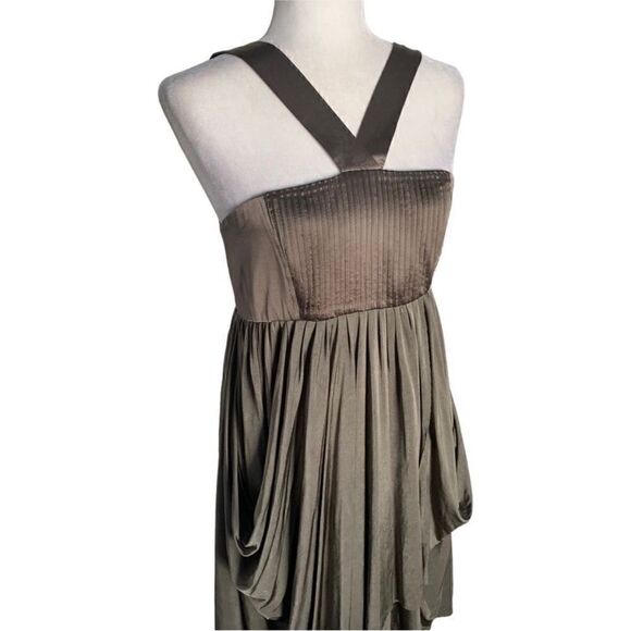 Alice and Olivia Olive Green Silk Draped Halter Midi Dress| Size M - Picture 6 of 11